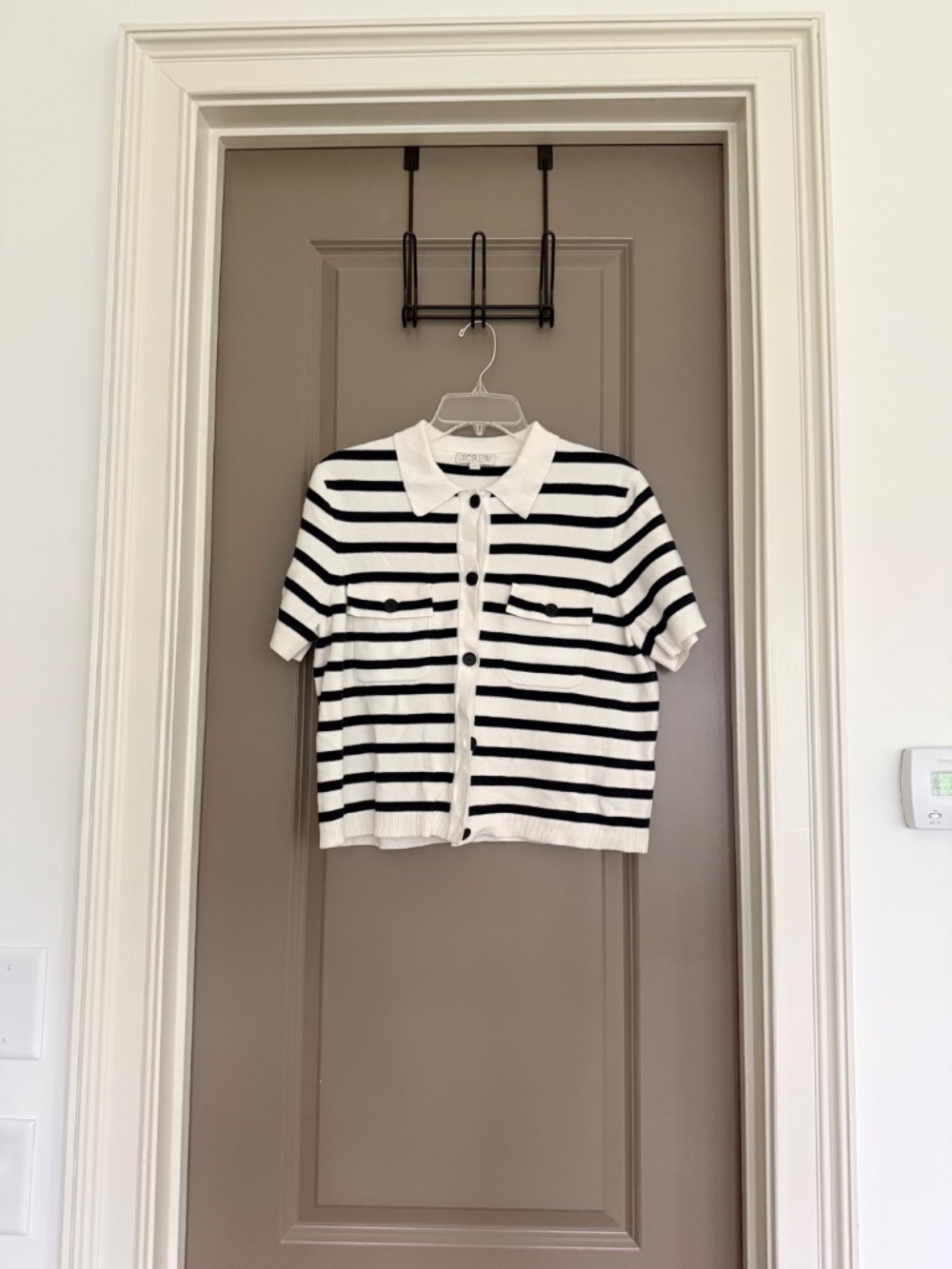 J. Crew Striped Short Sleeve Polo Cardigan, Size Medium - Picture 3 of 5